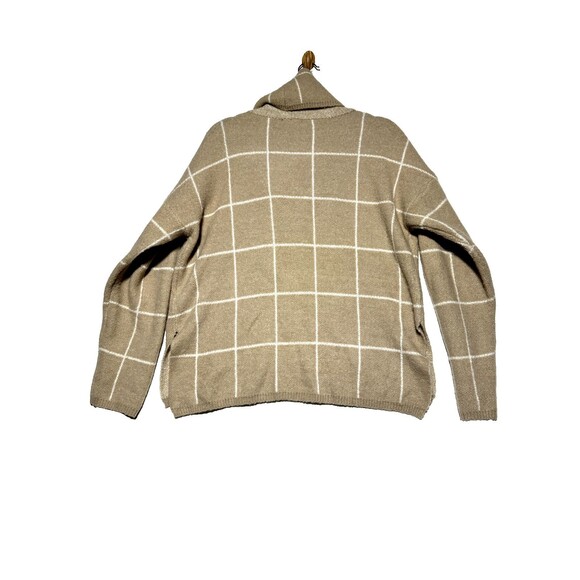 LUMIÈRE Anthropologie Sweater Women's Tan Windowpane Pullover Size Medium - Picture 2 of 6